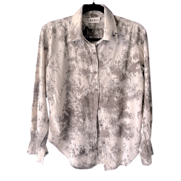 NAMAI 100% Cotton Long Sleeve Button Down Short Brown Beige Made In India M - Picture 1 of 7